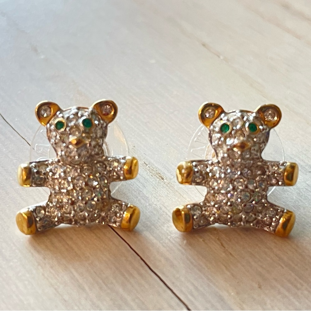 Vintage Swarowski Crystal Teddy Bear Earrings